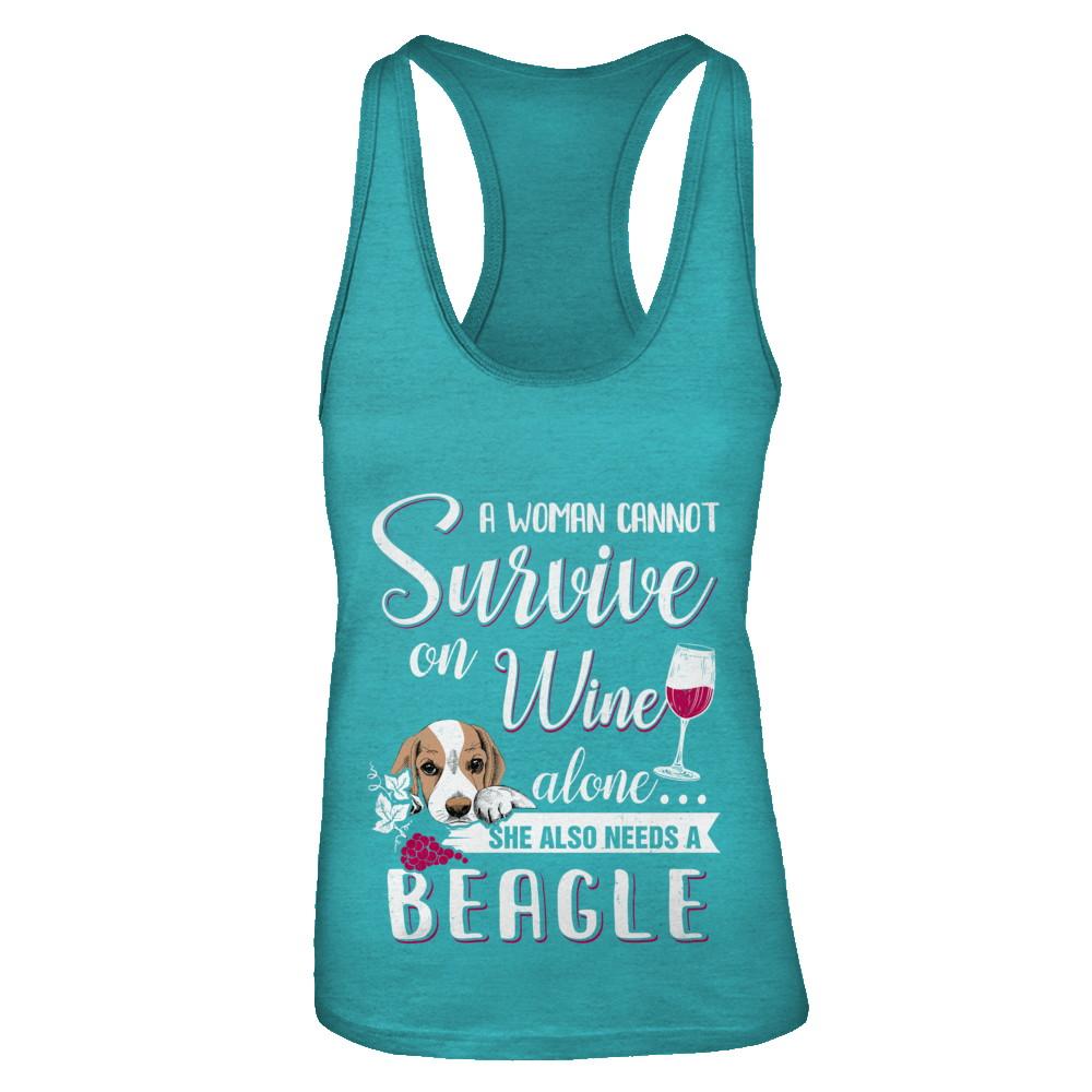 A Woman Can't Survive On Wine Alone Beagle Dog-T-Shirt & Tank Top-Women's Ideal Racerback Tank-Tahiti Blue