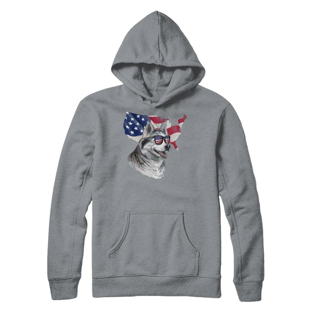 Funny Patriot Husky Dog 4Th Of July American Flag-T-Shirt & Hoodie-Pullover Hoodie-Light Steel