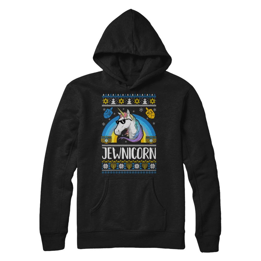 Jewnicorn Funny Jewish Unicorn Hanukkah Chanukah Sweater-T-Shirt & Sweatshirt-Pullover Hoodie-Black