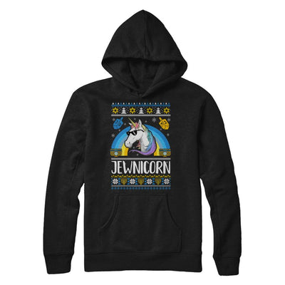 Jewnicorn Funny Jewish Unicorn Hanukkah Chanukah Sweater-T-Shirt & Sweatshirt-Pullover Hoodie-Black