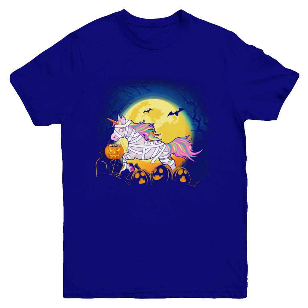 Halloween Pumpkin Unicorn Gift For Kids Girls Youth-Youth Shirt-Youth T-Shirt-Navy