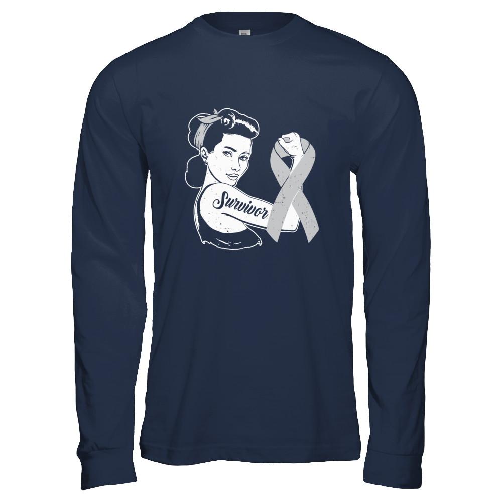 We Can Cure It Grey Brain Cancer Awareness Survivor-T-Shirt & Hoodie-Long Sleeve T-Shirt-Navy