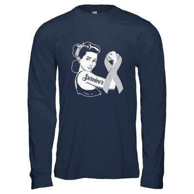 We Can Cure It Grey Brain Cancer Awareness Survivor-T-Shirt & Hoodie-Long Sleeve T-Shirt-Navy