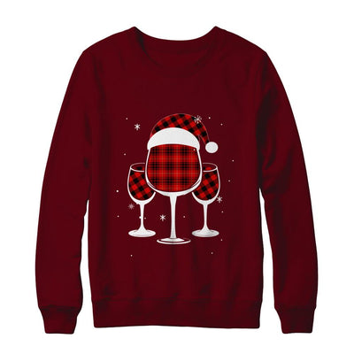 Red Plaid Buffalo Wine Santa Hat Christmas-T-Shirt & Sweatshirt-Crewneck Sweatshirt-Maroon