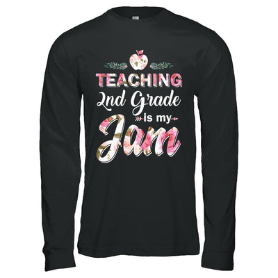 Teaching 2nd Grade Is My Jam Back To School Teacher-T-Shirt & Hoodie-Long Sleeve T-Shirt-Black