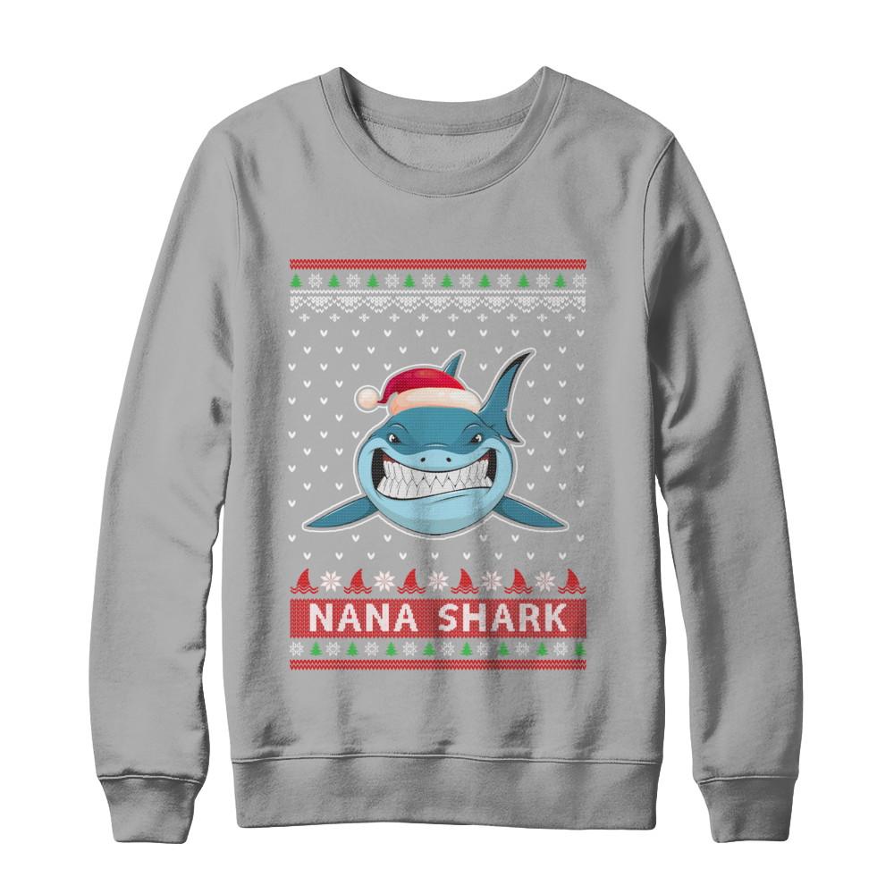 Santa Hat Nana Shark Ugly Christmas Sweater-T-Shirt & Sweatshirt-Crewneck Sweatshirt-Light Steel