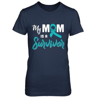 My Mom Is A Survivor Ovarian Son Daughter Support-T-Shirt & Hoodie-Women's T-Shirt-Navy