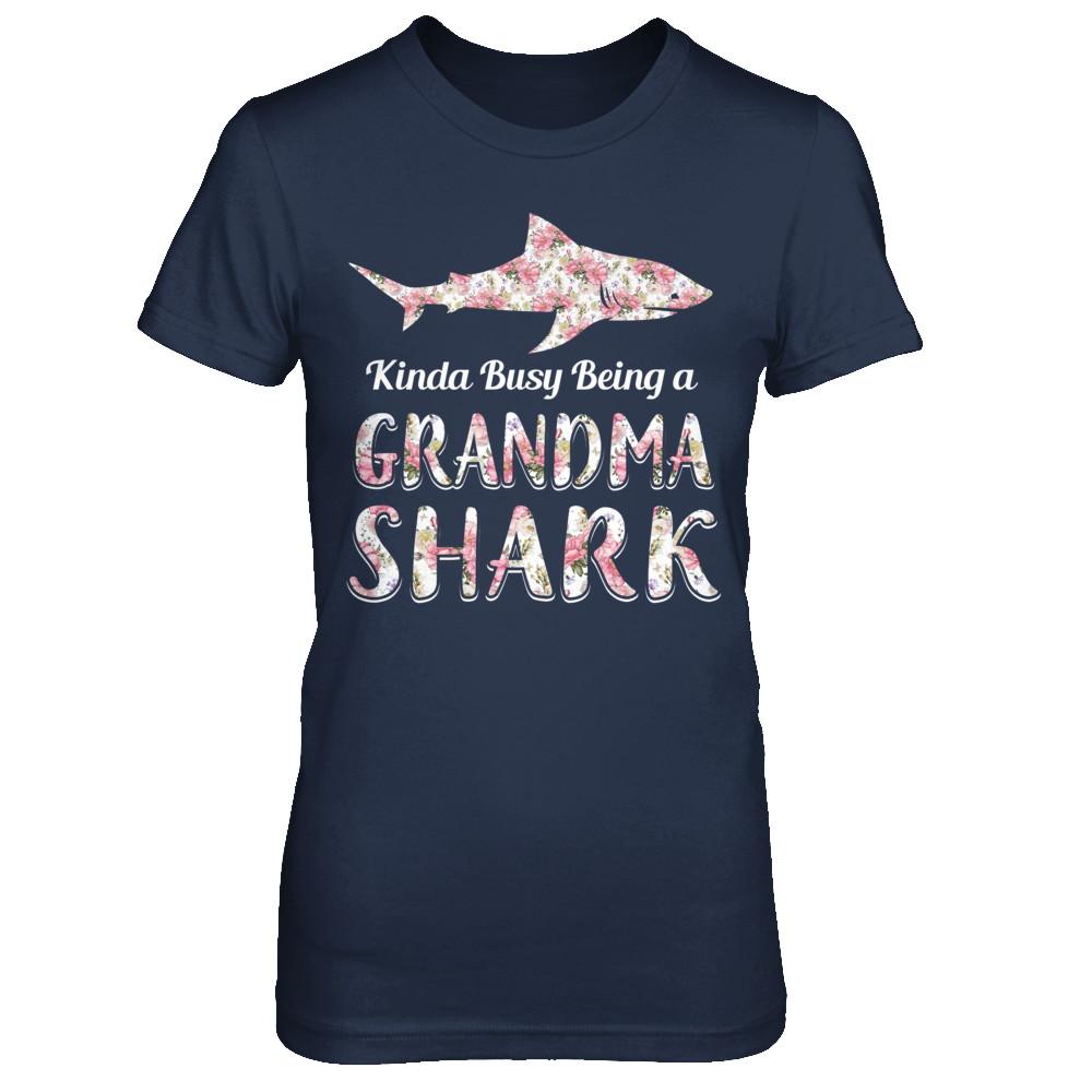 Grandma Shark Kinda Busy Being A Grandmashark-T-Shirt & Hoodie-Women's T-Shirt-Navy