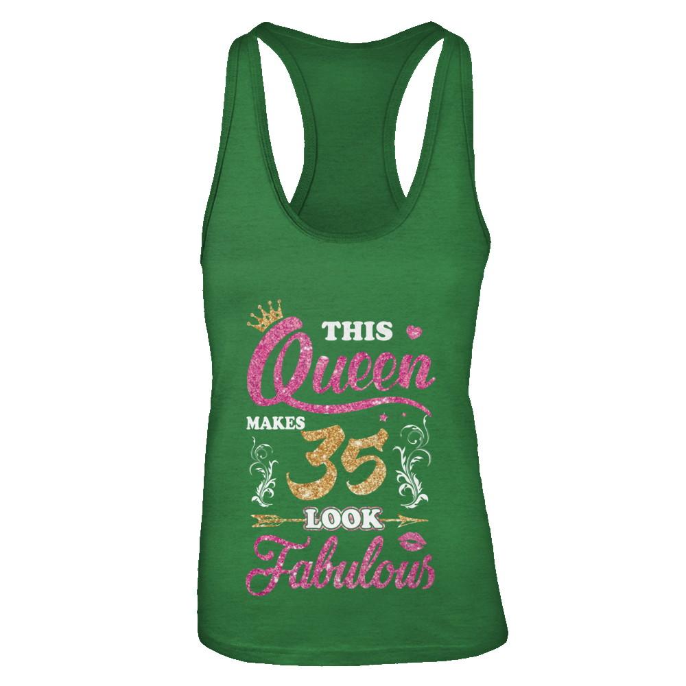 This Queen Makes 35 Look Fabulous 1986 35th Birthday-T-Shirt & Tank Top-Women's Ideal Racerback Tank-Kelly Green