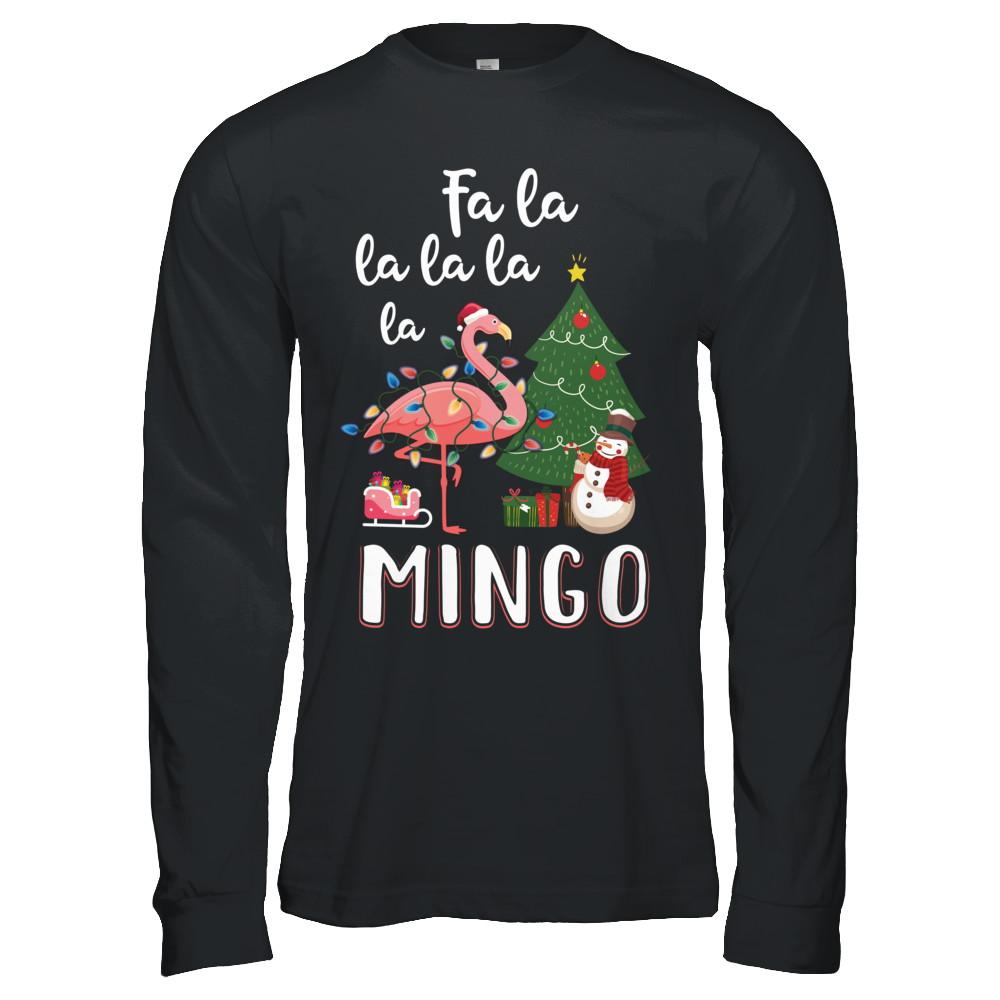 Cute Pink Flamingo Santa Hat Merry Christmas-T-Shirt & Hoodie-Long Sleeve T-Shirt-Black