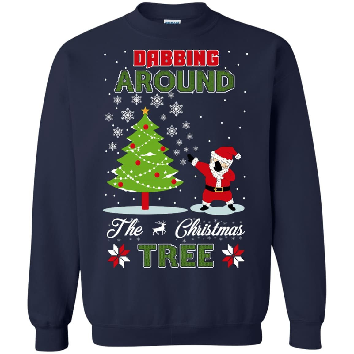 Dabbing Around The Christmas Tree-T-Shirt & Hoodie-Crewneck Sweatshirt-Navy