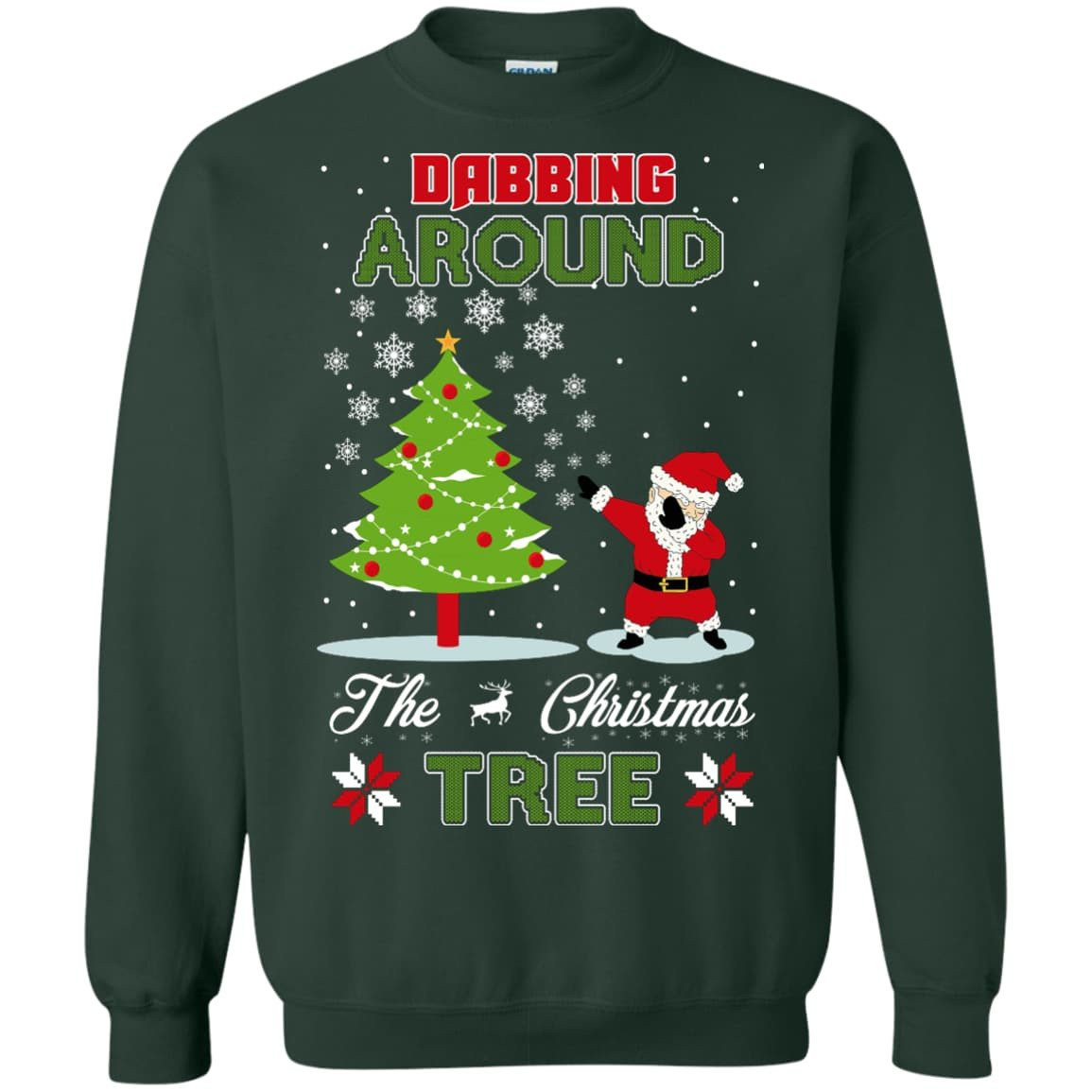 Dabbing Around The Christmas Tree-T-Shirt & Hoodie-Crewneck Sweatshirt-Forest Green