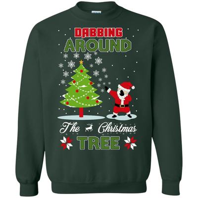 Dabbing Around The Christmas Tree-T-Shirt & Hoodie-Crewneck Sweatshirt-Forest Green