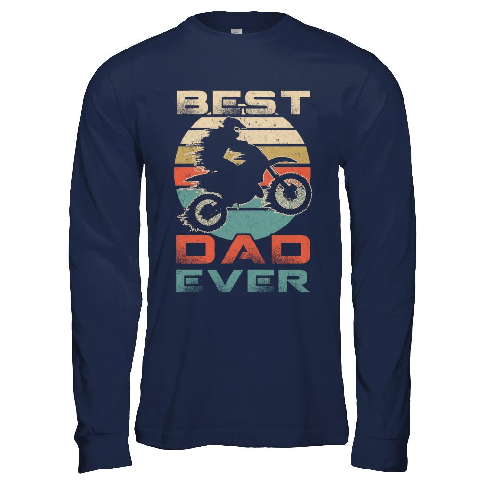 Vintage Best Motocross Dad Ever Gift Father's Day-T-Shirt & Hoodie-Long Sleeve T-Shirt-Navy