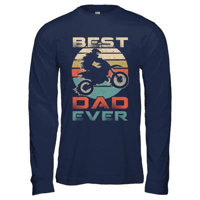 Vintage Best Motocross Dad Ever Gift Father's Day-T-Shirt & Hoodie-Long Sleeve T-Shirt-Navy