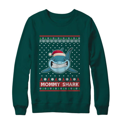 Santa Hat Mommy Shark Ugly Christmas Sweater-T-Shirt & Sweatshirt-Crewneck Sweatshirt-Deep Forest