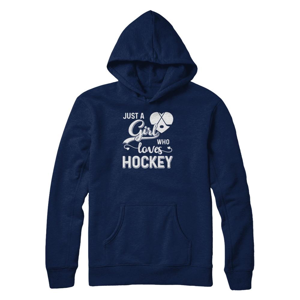 Just A Girl Who Loves Hockey-T-Shirt & Tank Top-Pullover Hoodie-Navy