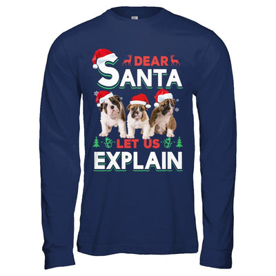 Dear Santa Funny Bulldogs Puppies Christmas Gift-T-Shirt & Hoodie-Long Sleeve T-Shirt-Navy