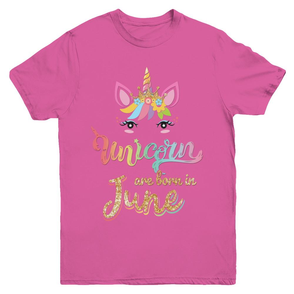 Cute Unicorns Are Born In June Birthday Gift Youth-Youth Shirt-Youth T-Shirt-Heliconia