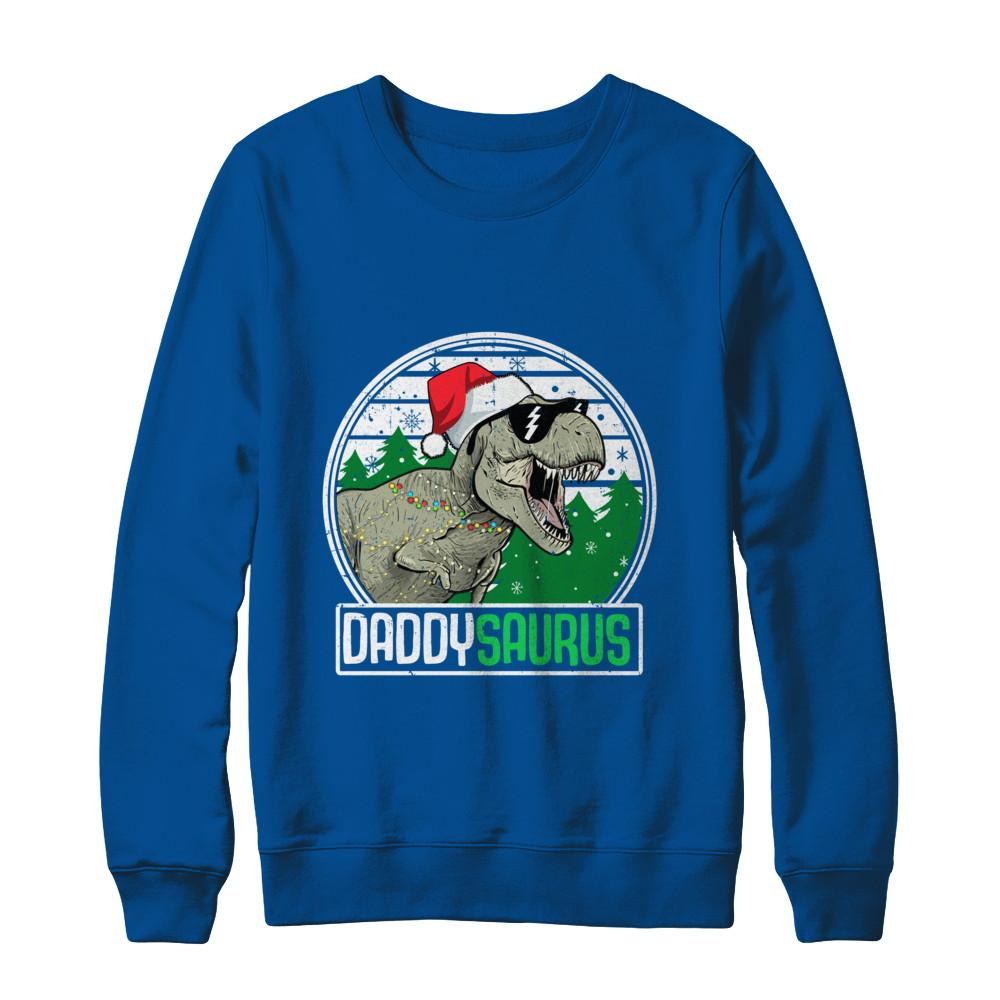 Daddysaurus Daddy Dinosaur T-Rex Family Christmas-T-Shirt & Sweatshirt-Crewneck Sweatshirt-Deep Royal