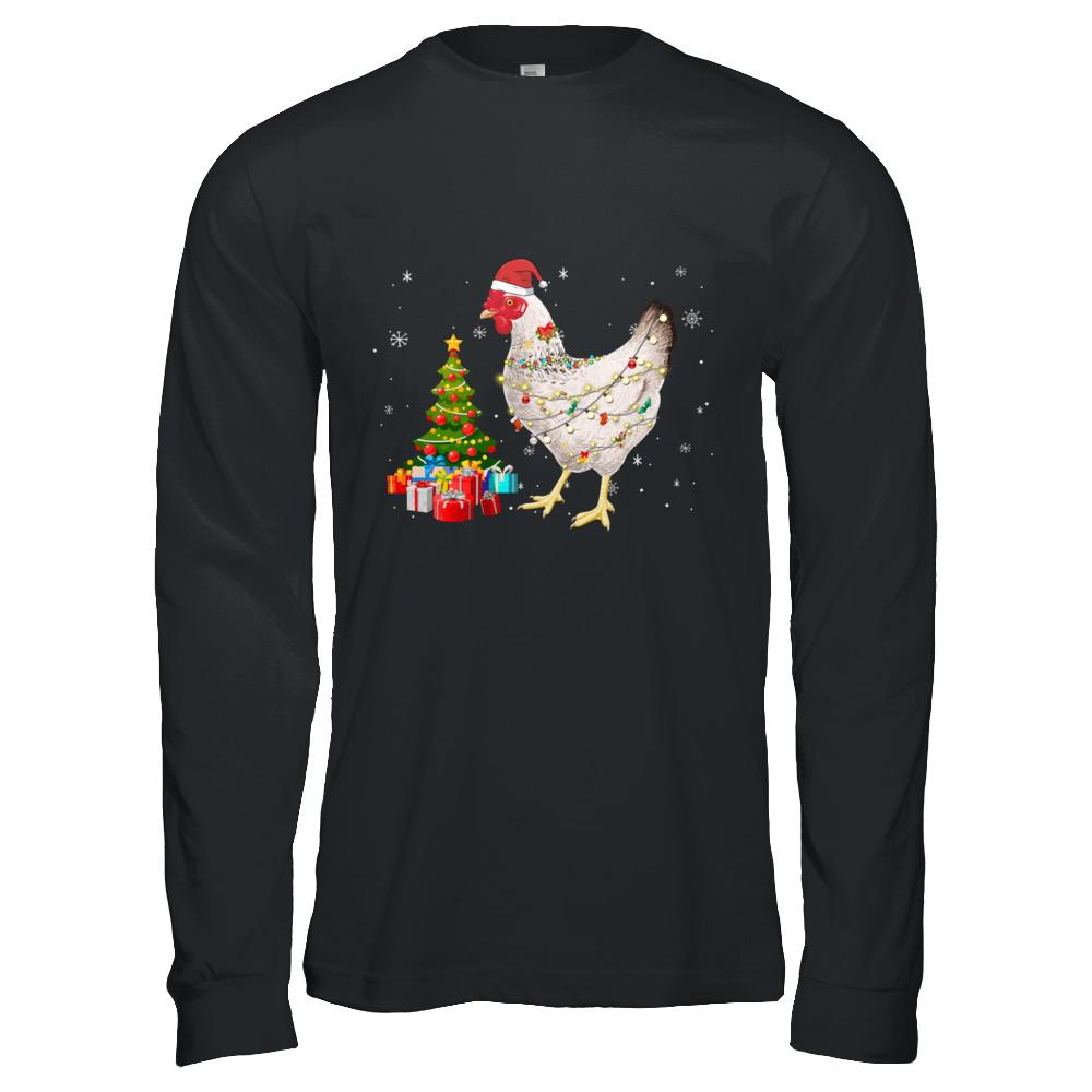 Vintage Chicken Merry Christmas Light Led-T-Shirt & Hoodie-Long Sleeve T-Shirt-Black