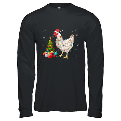 Vintage Chicken Merry Christmas Light Led-T-Shirt & Hoodie-Long Sleeve T-Shirt-Black