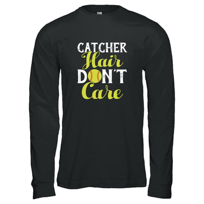 Catcher Hair Don't Care Softball-T-Shirt & Tank Top-Long Sleeve T-Shirt-Black