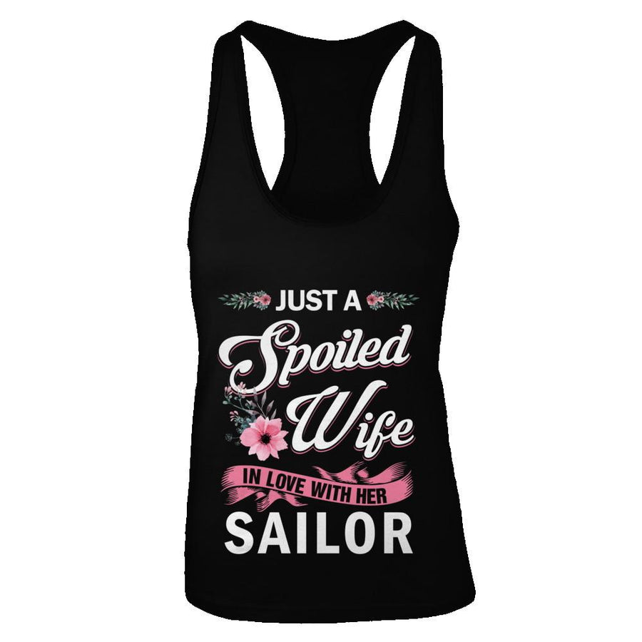 Just A Spoiled Wife In Love With Her Sailor Wife Gift-T-Shirt & Tank Top-Women's Ideal Racerback Tank-Black