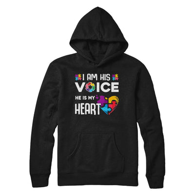 Autism Awareness I Am His Voice He Is My Heart Autism Mom-T-Shirt & Hoodie-Pullover Hoodie-Black