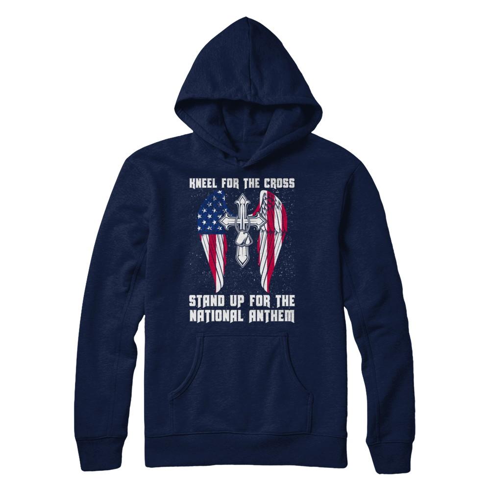 Kneel For The Cross Stand Up For The National Anthem-T-Shirt & Hoodie-Pullover Hoodie-Navy