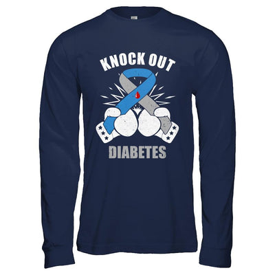 Boxing Knock Out Diabetes Awareness Support-T-Shirt & Hoodie-Long Sleeve T-Shirt-Navy