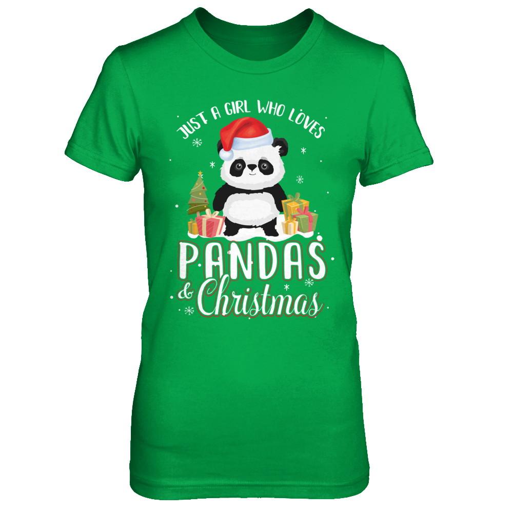 Just A Girl Who Loves Pandas And Christmas-T-Shirt & Sweatshirt-Women's T-Shirt-Irish Green