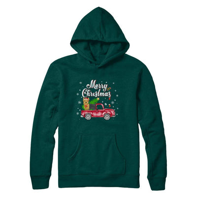 Yorkie Retriever Rides Red Truck Christmas Pajama-T-Shirt & Sweatshirt-Pullover Hoodie-Deep Forest