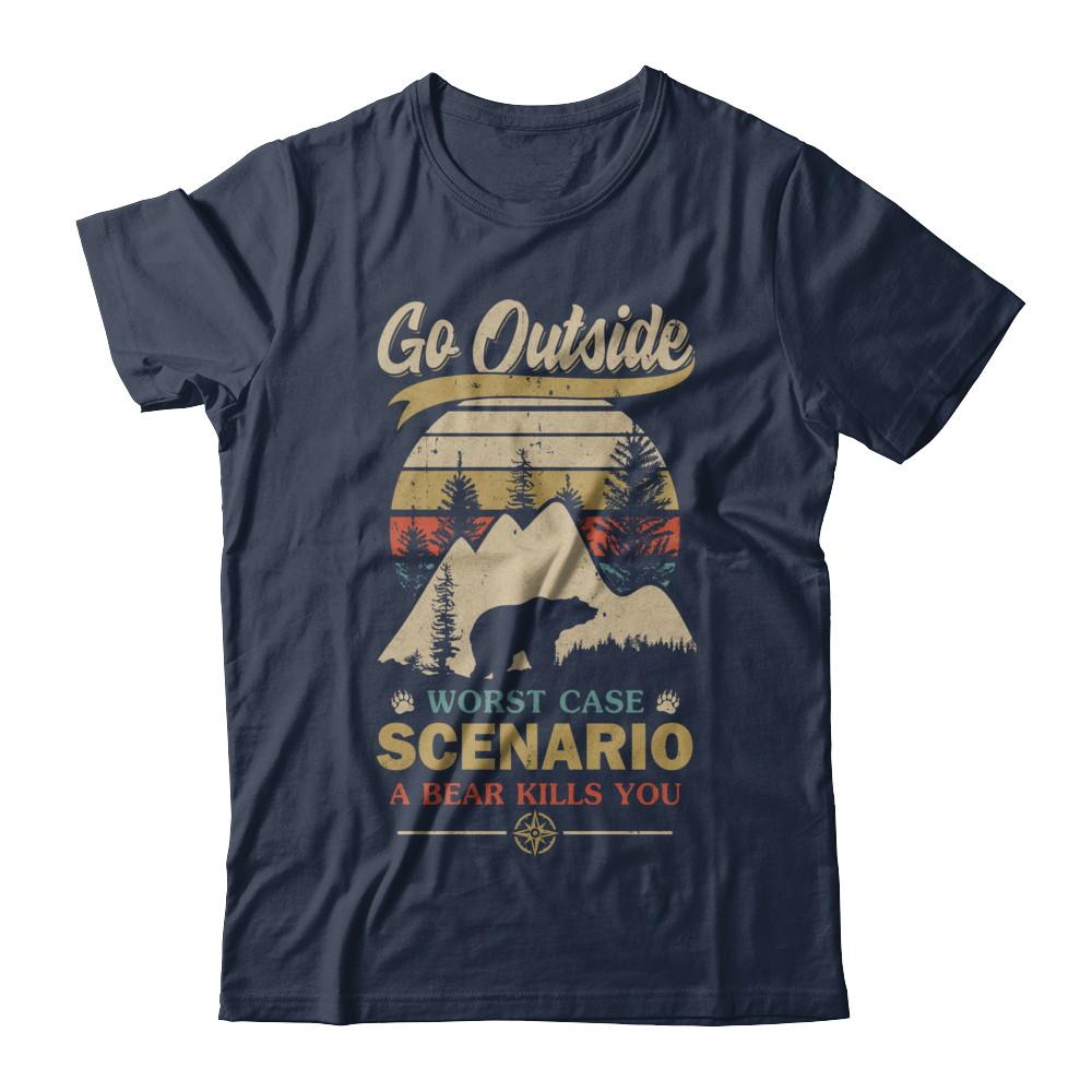 Vintage Go Outside Worst Case Scenario A Bear Kills You-T-Shirt & Hoodie-Classic T-Shirt-Navy