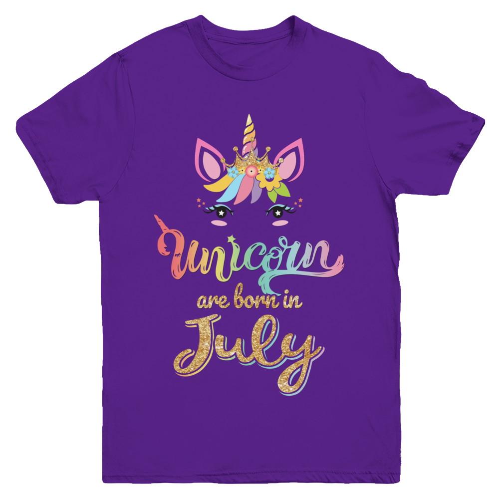 Cute Unicorns Are Born In July Birthday Gift Youth-Youth Shirt-Youth T-Shirt-Purple