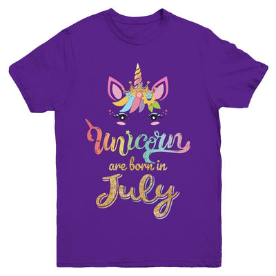 Cute Unicorns Are Born In July Birthday Gift Youth-Youth Shirt-Youth T-Shirt-Purple