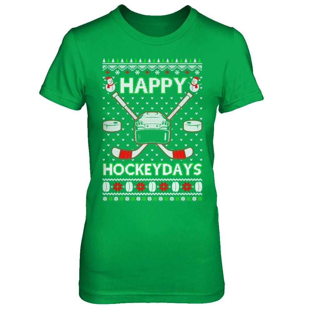 Happy Hockeydays Hockey Ugly Christmas Sweater-T-Shirt & Sweatshirt-Women's T-Shirt-Irish Green