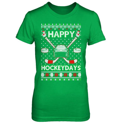 Happy Hockeydays Hockey Ugly Christmas Sweater-T-Shirt & Sweatshirt-Women's T-Shirt-Irish Green
