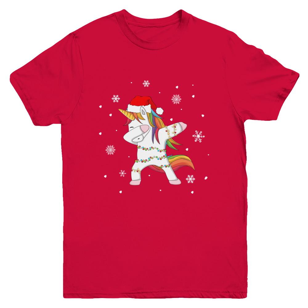 Dabbing Unicorn Ugly Christmas Sweater Girls Youth-Youth Shirt-Youth T-Shirt-Red