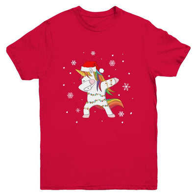Dabbing Unicorn Ugly Christmas Sweater Girls Youth-Youth Shirt-Youth T-Shirt-Red
