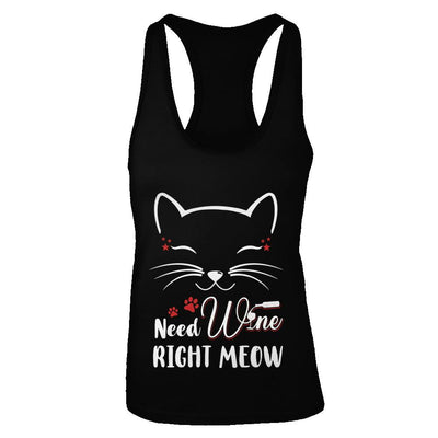Wine Lover Need Wine Right Meow Cat Drinking Wine Gifts-T-Shirt & Tank Top-Women's Ideal Racerback Tank-Black