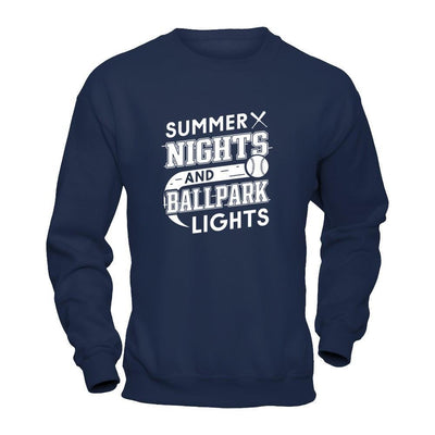 Summer Nights Ballpark Lights Baseballs-T-Shirt & Hoodie-Crewneck Sweatshirt-Navy