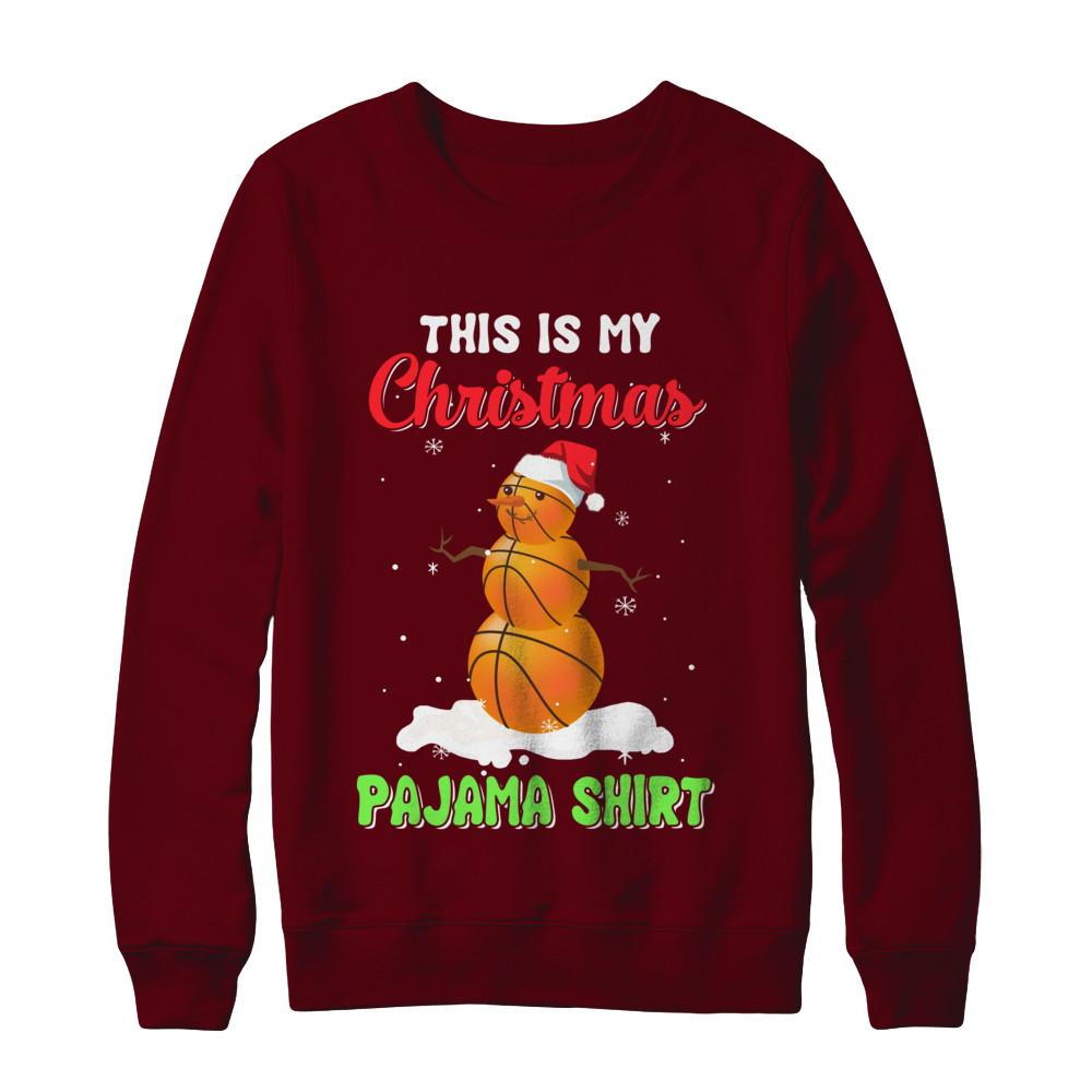 This Is My Christmas Pajama Xmas Snowman Basketball-T-Shirt & Sweatshirt-Crewneck Sweatshirt-Maroon