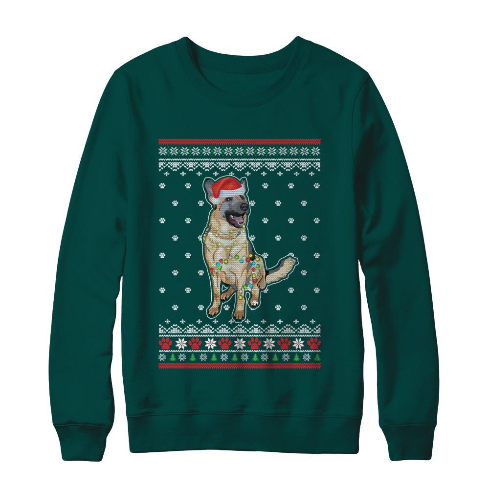 German Shepherd Christmas Ugly Sweater Lights Dog Xmas Gift-T-Shirt & Sweatshirt-Crewneck Sweatshirt-Deep Forest