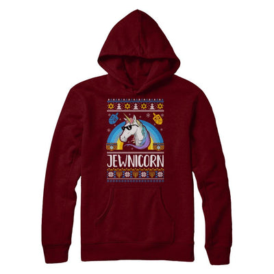 Jewnicorn Funny Jewish Unicorn Hanukkah Chanukah Sweater-T-Shirt & Sweatshirt-Pullover Hoodie-Maroon