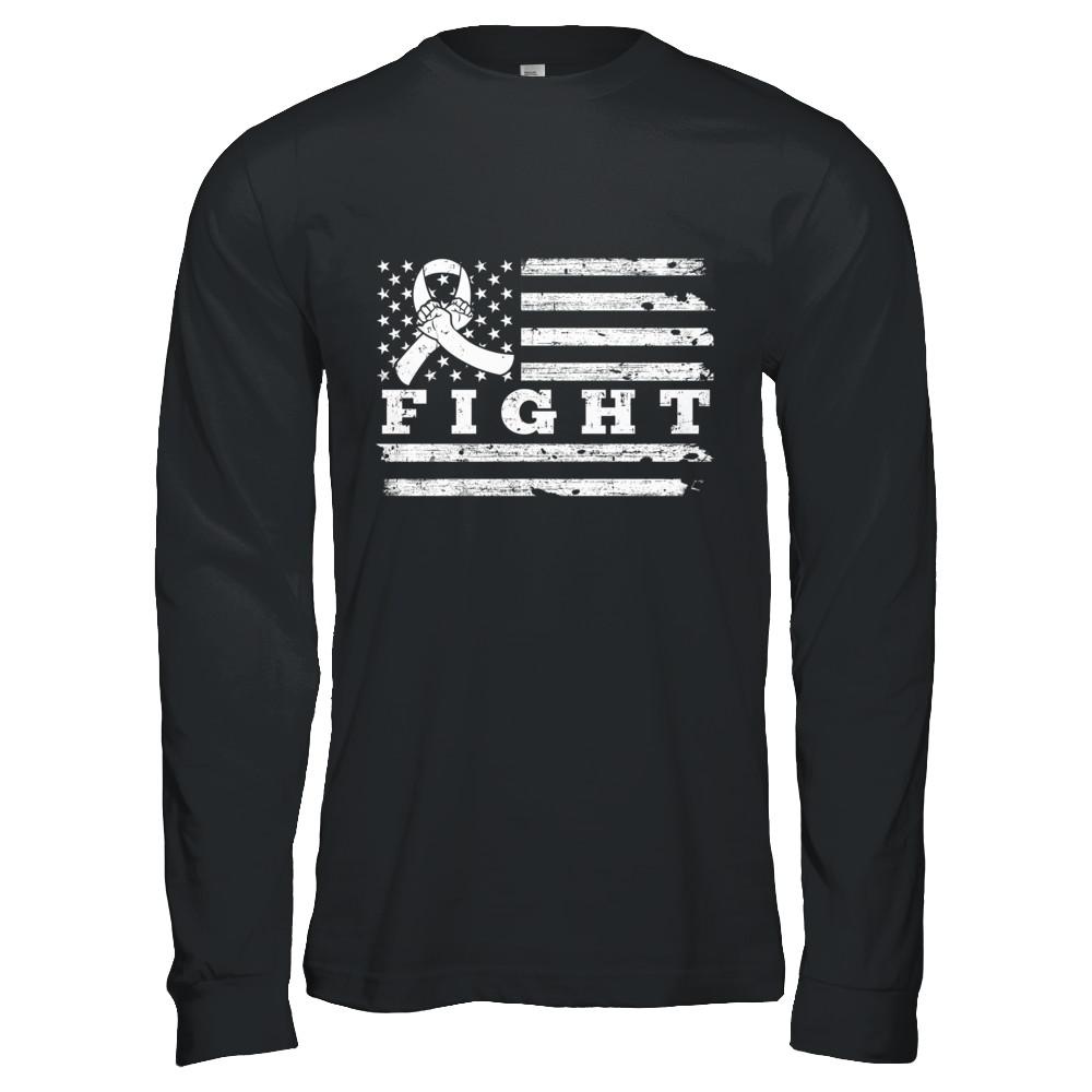 Fight Clear Ribbon US Flag Lung Cancer Awareness-T-Shirt & Hoodie-Long Sleeve T-Shirt-Black