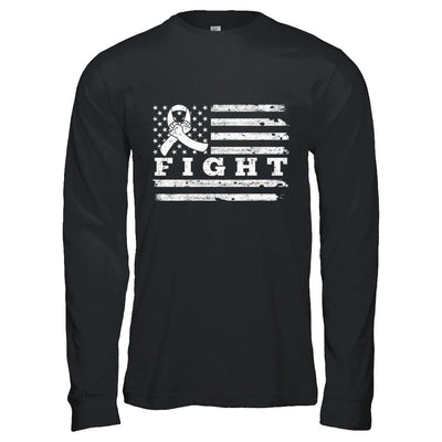 Fight Clear Ribbon US Flag Lung Cancer Awareness-T-Shirt & Hoodie-Long Sleeve T-Shirt-Black
