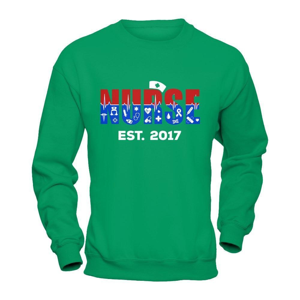 Nurses Est 2017 Graduation-T-Shirt & Hoodie-Crewneck Sweatshirt-Irish Green