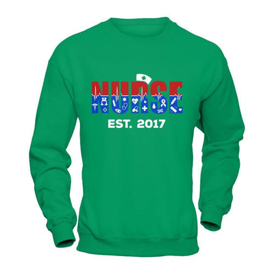 Nurses Est 2017 Graduation-T-Shirt & Hoodie-Crewneck Sweatshirt-Irish Green