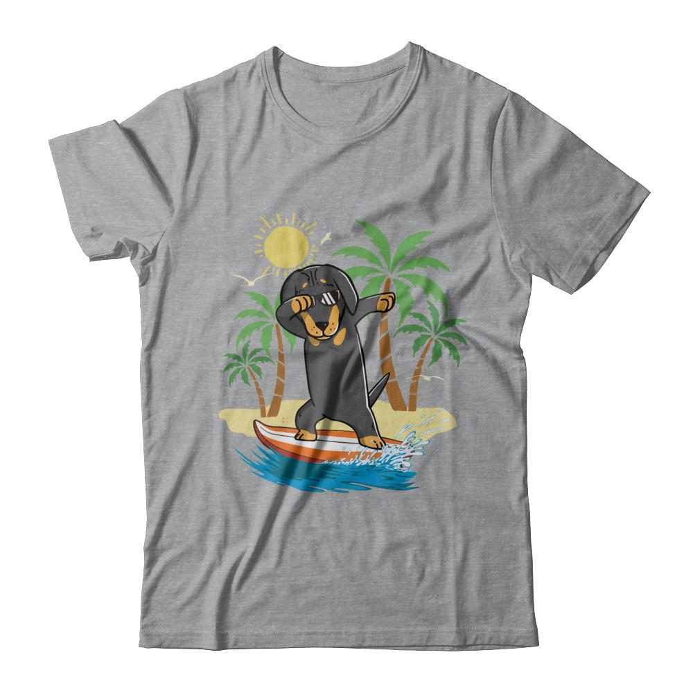 Summer Vacation Dabbing Dachshund Surfing Surfboard Gift-T-Shirt & Hoodie-Classic T-Shirt-Sport Grey